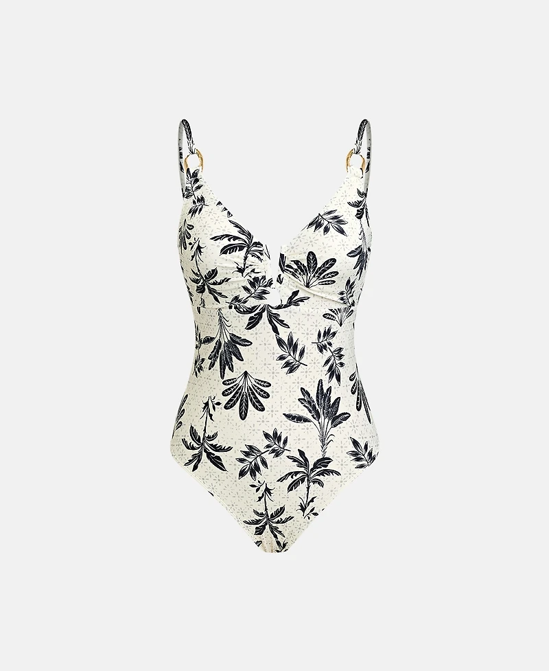 Cupshe Women's Neutral Tropic V Neck Ruched Bathing Suit