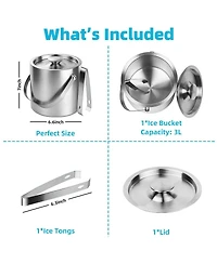 Piscifun Stainless Steel Double Wall Insulated Ice Bucket With Lid Tongs 3L For Parties Home Bar