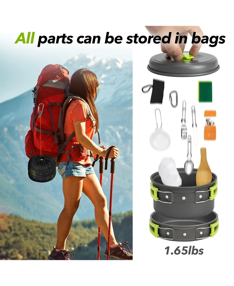 Piscifun 15 Piece Camping Cookware Mess Kit Nonstick Lightweight Portable Outdoor Cooking Set For Hiking Picnic
