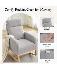 homfan Set of 2 Rocking Chairs, Sherpa Upholstered Glider Recliner with High Back and Rubber Wood Legs for Dining Room or Lounge