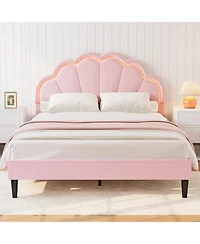 homfan Queen Bed Frame – Velvet Platform Bed with Adjustable Seashell Headboard and Led Light, Under Bed Storage, No Box Spring Needed
