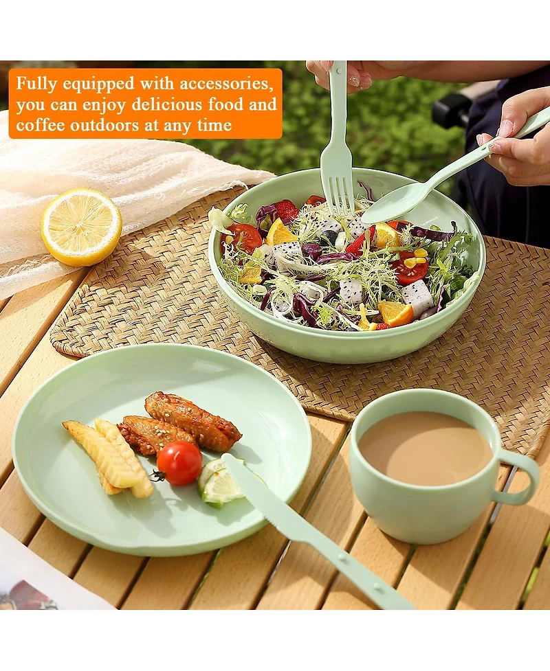 Piscifun 6 Piece Camping Mess Kit With Bowl Plate Cup Utensils Carry Bag For Travel Picnic Outdoor
