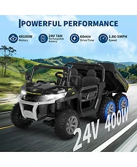homfan 24V 2 Seater 4WD 6 Wheel Electric Ride On Dump Truck – Utv Car with Remote Control, Bed, Led Lights, MP3, Safety Belt