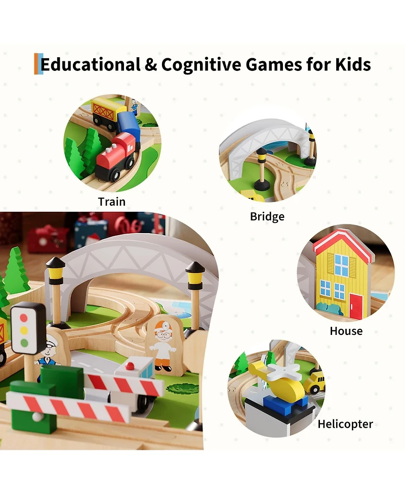 homfan 84-Piece Wooden Train Table with Storage