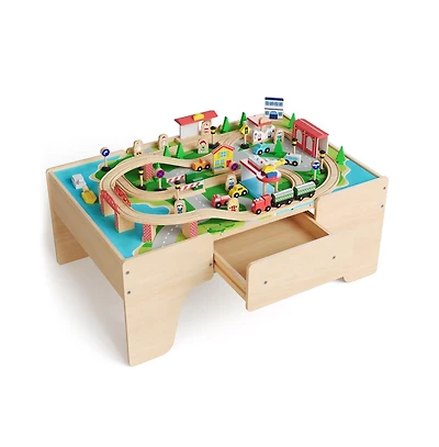 homfan 84-Piece Wooden Train Activity Table with Storage