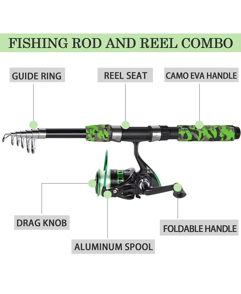 Aofar 6.9ft Telescopic Fishing Rod Reel Combo Set