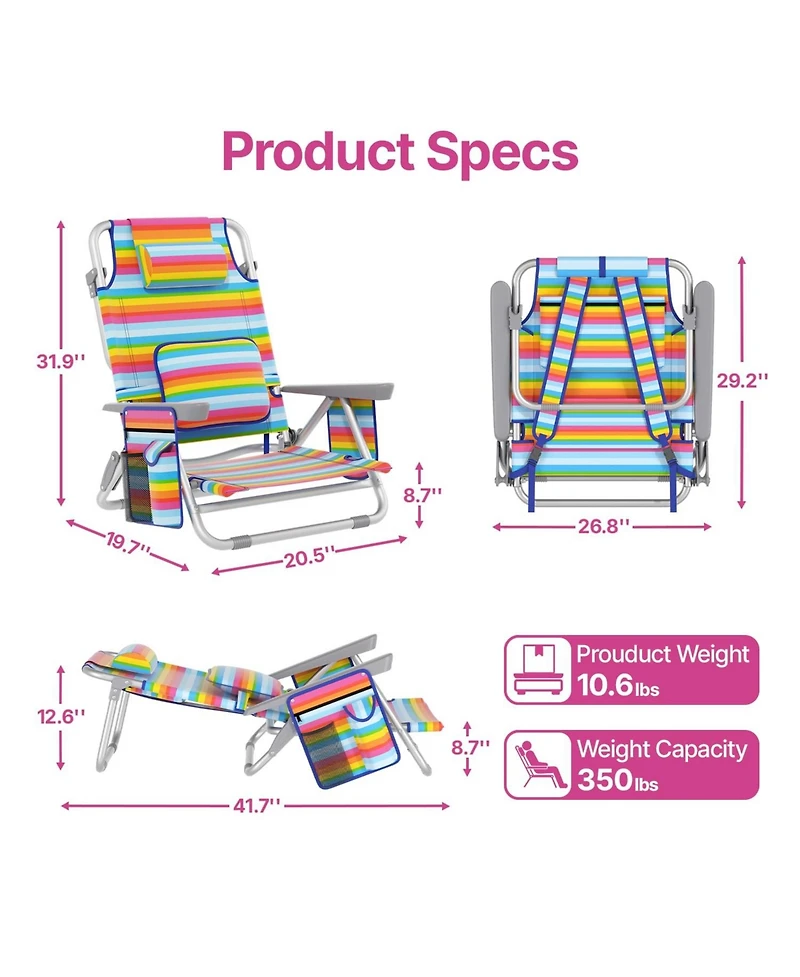 Aofar Low Beach Chair Reclining Folding Cup Holder Cooler Pouch