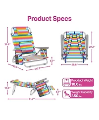 Aofar Low Beach Chair Reclining Folding Cup Holder Cooler Pouch