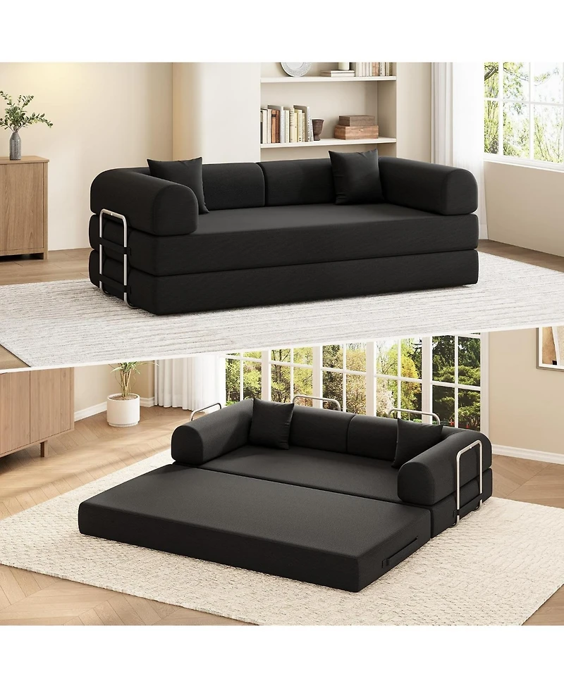Gaomon 79" Convertible Sofa Bed, 4-in-1 Frameless Corduroy Folding No Assembly Required, Floor-Standing Mattress, Double with Pillows
