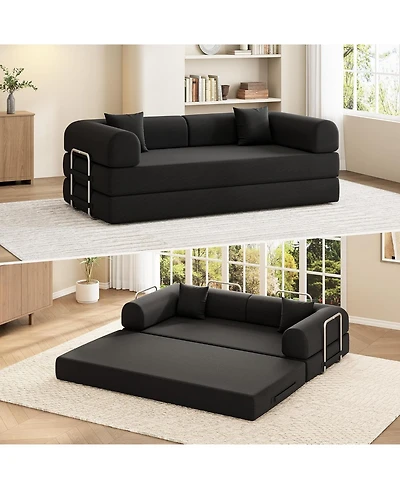 Gaomon 79" Convertible Sofa Bed, 4-in-1 Frameless Corduroy Folding No Assembly Required, Floor-Standing Mattress, Double with Pillows