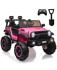homfan 24v 2 Seater Electric Ride On Truck, Pink 4 Wheel Battery Powered Car Toy with Remote Control for Boys and Girls Ages 3 to 8