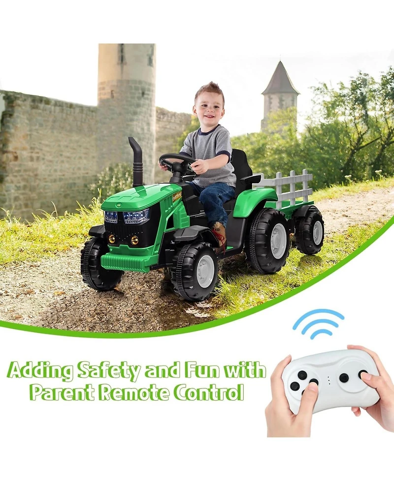 homfan Kids Ride on Tractor with Remote Control,12v Battery Powered Electric Tractor with Detachable Trailer and Bluetooth Music
