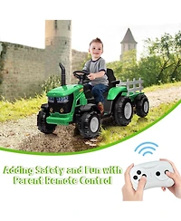homfan Kids Ride on Tractor with Remote Control,12v Battery Powered Electric Tractor with Detachable Trailer and Bluetooth Music