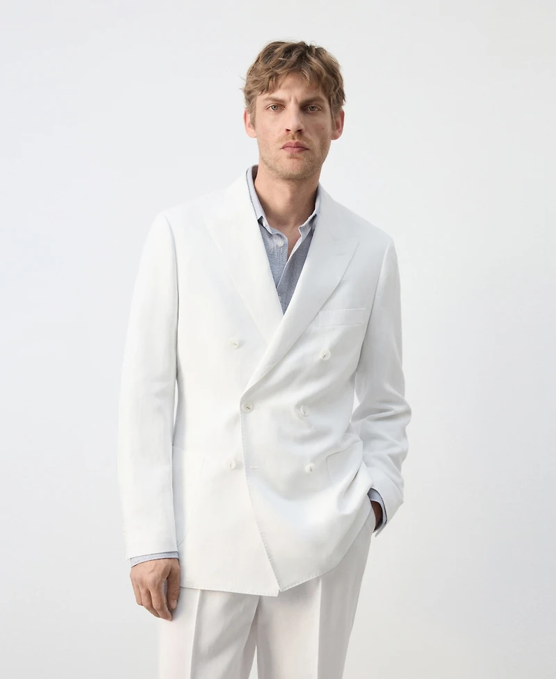 Mango Men's Linen Lyocell Double-Breasted Suit Jacket