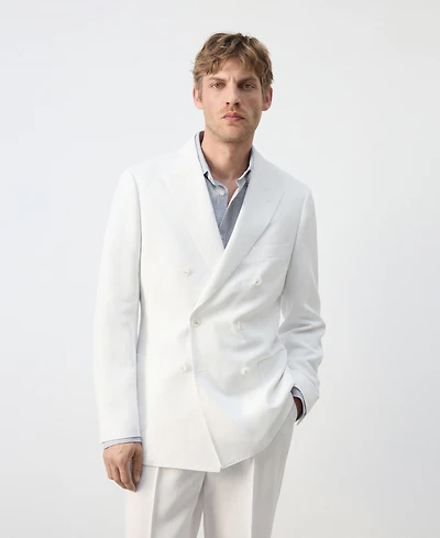 Mango Men's Linen Lyocell Double-Breasted Suit Jacket
