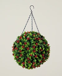 Nearly Natural 22" Ultraviolet Resistant Artificial Holly Berry Christmas Hanging Ball Indoor And Outdoor