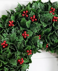 Nearly Natural 24" Ultraviolet Resistant Artificial Holly Berry Christmas Wreath Indoor And Outdoor