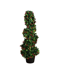 Nearly Natural 3' Ultraviolet Resistant Pre-Lit Artificial Holly Berry Christmas Spiral Tree