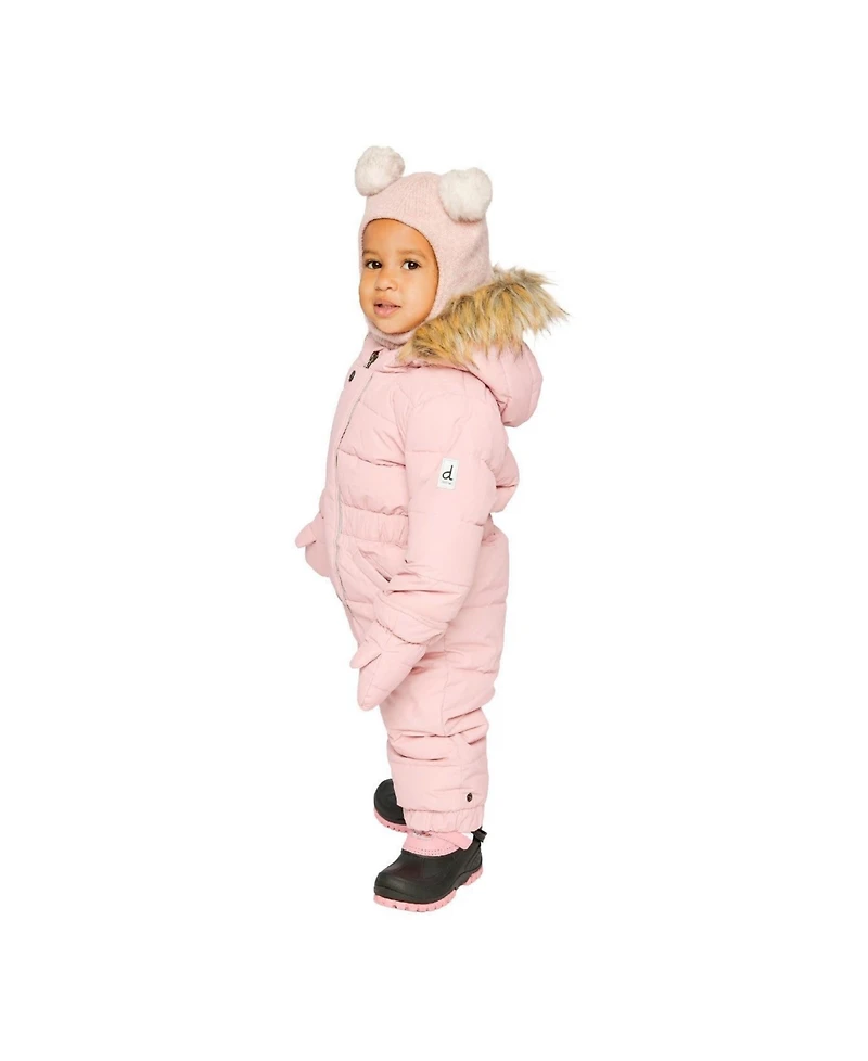 Deux par Baby Girl ( 6M to 24M ) Original One Piece Puffy Snowsuit with Removable Mittens and Boots Pale Dusty