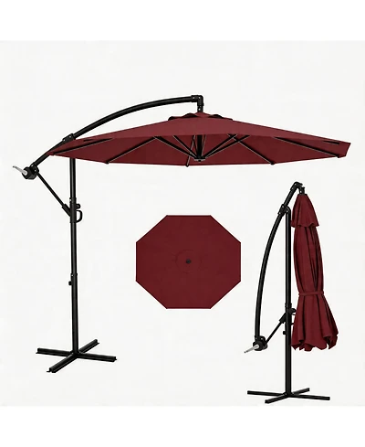 homfan Cantilever Patio Umbrella with Cross Base Large Offset Parasol ,Adjustable Tilt Easy Crank Uv and Fade-Resistant Canopy for Outdoor Spaces