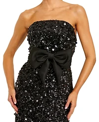 Mac Duggal Women's Strapless Sequin Column Gown with Velvet Bow