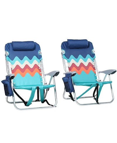 Aofar 2 Pack Beach Chairs Folding Reclining Cooler Bag Armrest Camping outdoor