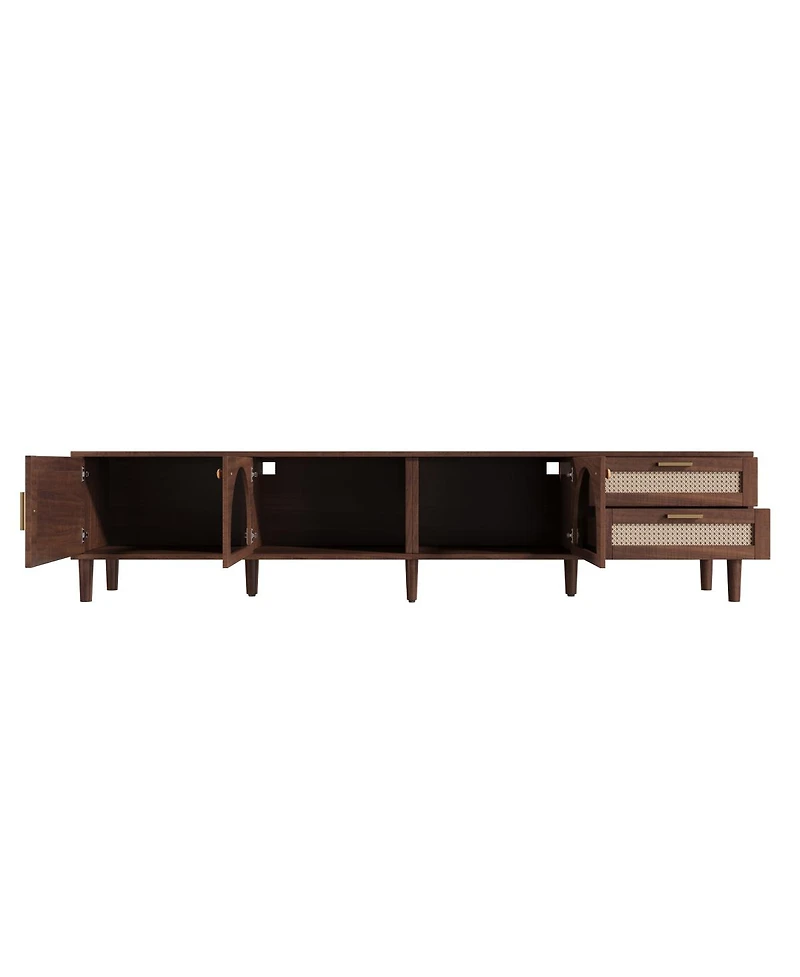 Streamdale Furniture 86'' Tv Stand with Led Lights 2 Drawers and Glass Storage for Living Room