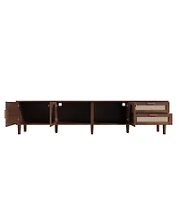 Streamdale Furniture 86'' Tv Stand with Led Lights 2 Drawers and Glass Storage for Living Room