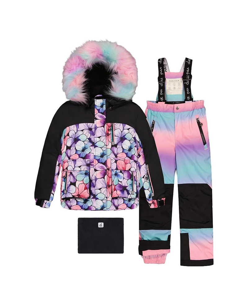 Deux par Little and Big Girl (6-14) Two Piece Play Snowsuit Floral Print with Gradient Pants