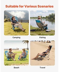 Mecale Folding Beach Chair High Back 330 lbs with Mesh Back and Carry Bag
