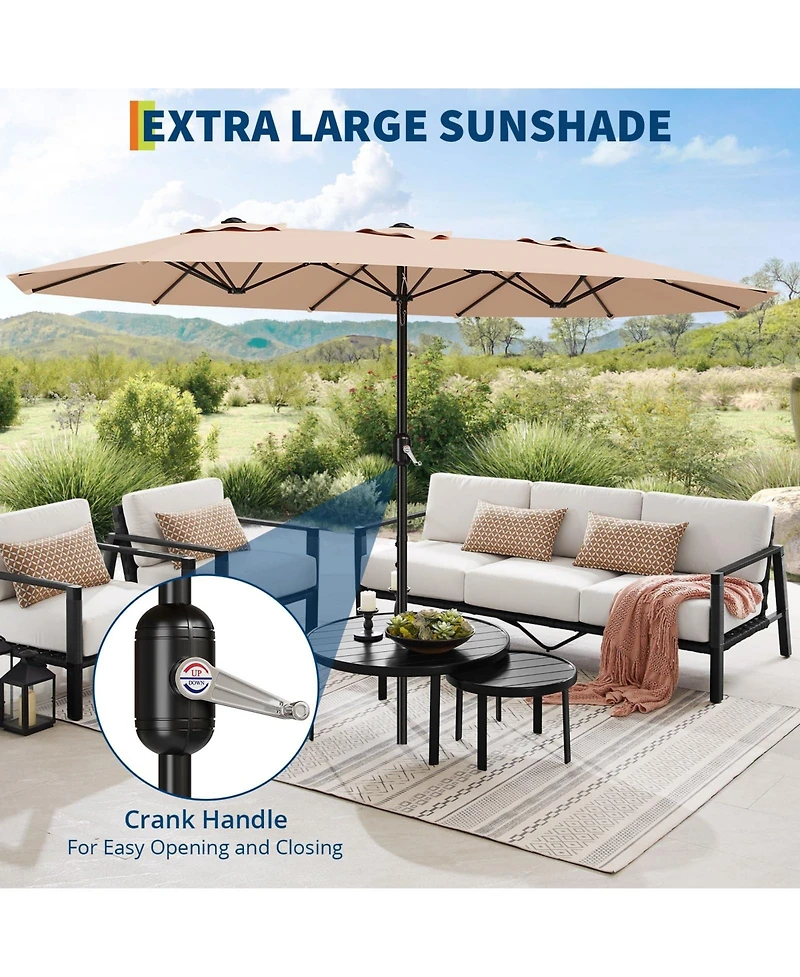 homfan Large 13 Feet Double-Sided Umbrella, Outdoor Sun Shade, Waterproof Windproof, Easy Crank, for Backyard, Poolside, Lawn (Base Not Included)
