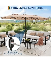 homfan Large 13 Feet Double-Sided Umbrella, Outdoor Sun Shade, Waterproof Windproof, Easy Crank, for Backyard, Poolside, Lawn (Base Not Included)