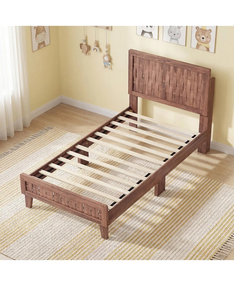 Costway Bed Frame with Woven Accent Headboard and Footboard