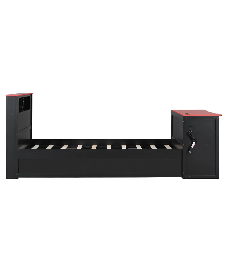 Streamdale Furniture Wood Daybed with Trundle, Desk, Led light and Usb