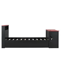 Streamdale Furniture Wood Daybed with Trundle, Desk, Led light and Usb