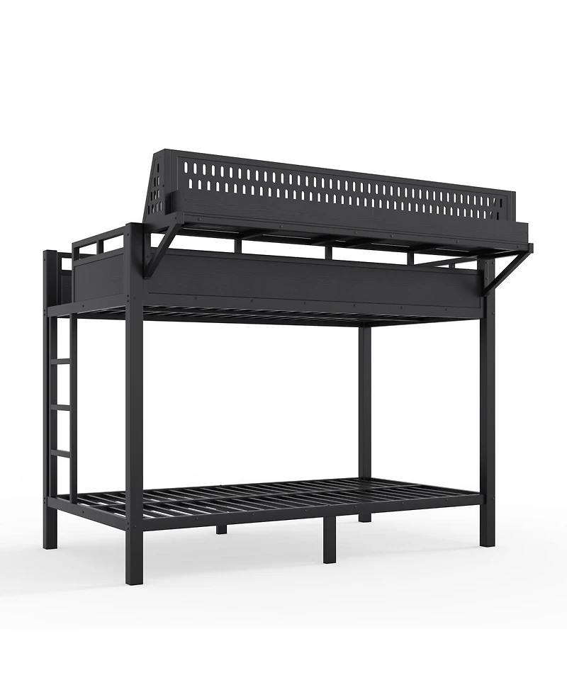 Streamdale FurnitureTwin Xl/Twin Xl Metal Bunk Bed with Storage Usb and Led Lights