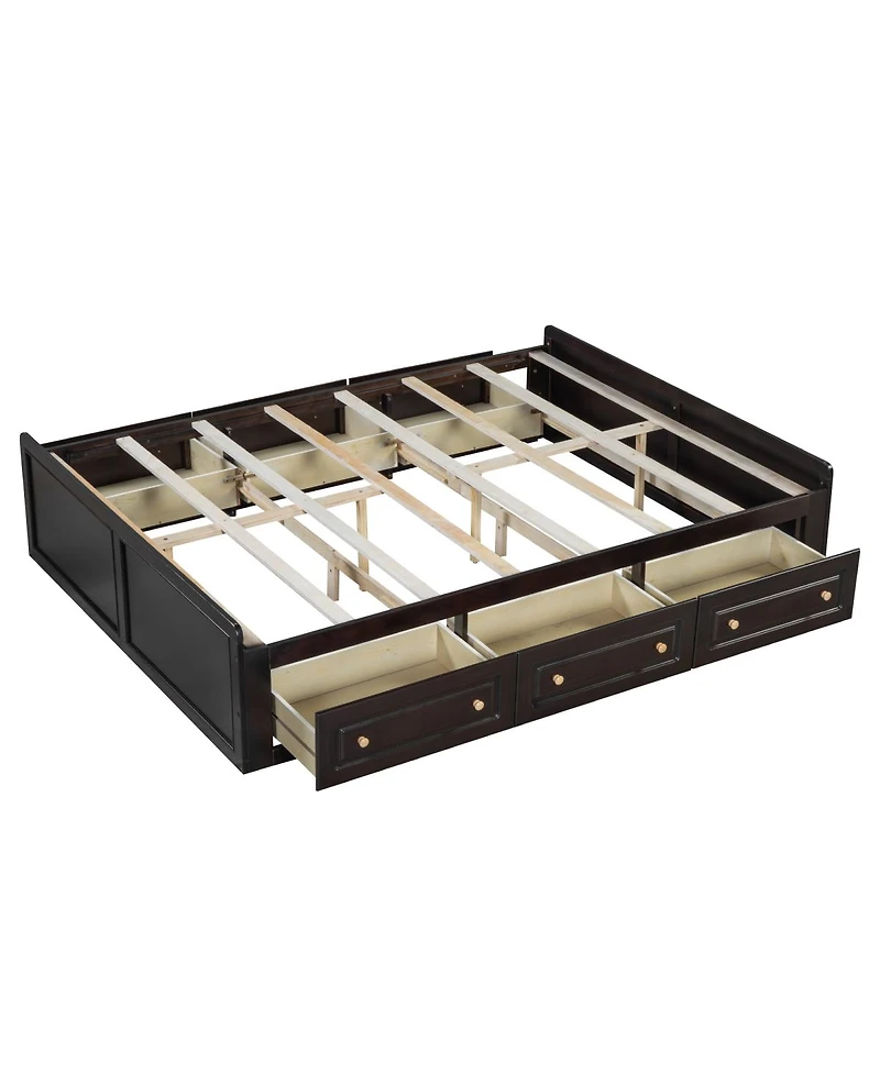 Streamdale Furniture Wood Queen Size Platform Bed Frame with 6 Drawers, Espresso