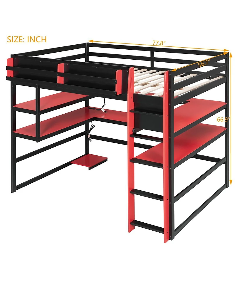 Streamdale Furniture Wood Loft Bed With Desk, Storage, Rgb Light