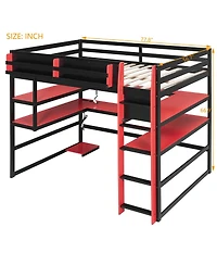 Streamdale Furniture Wood Loft Bed With Desk, Storage, Rgb Light