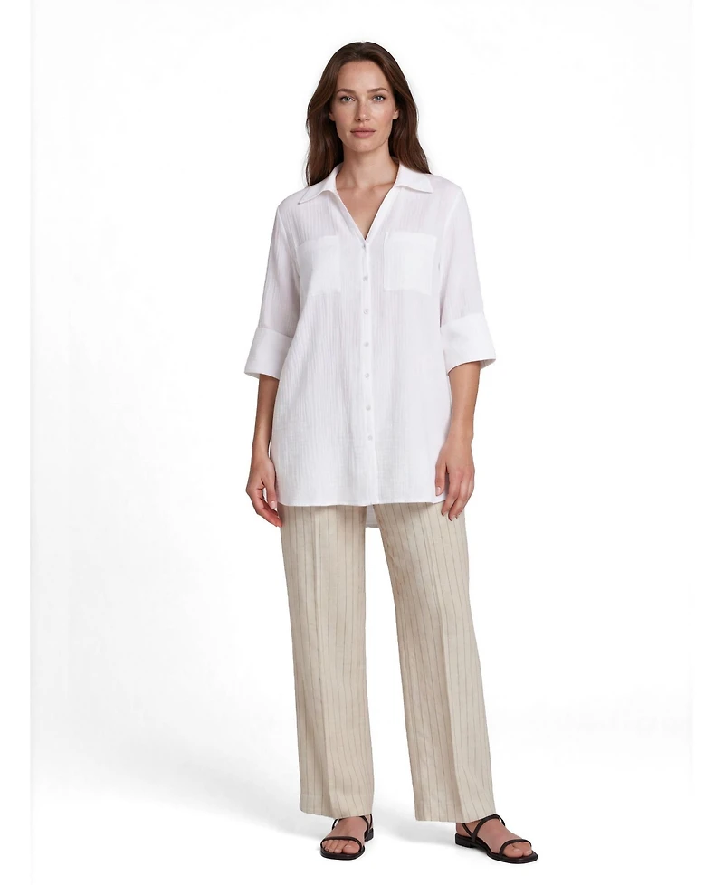 Masai Copenhagen Women's Mairara Seersucker Button-Front 3/4-Sleeve Shirt