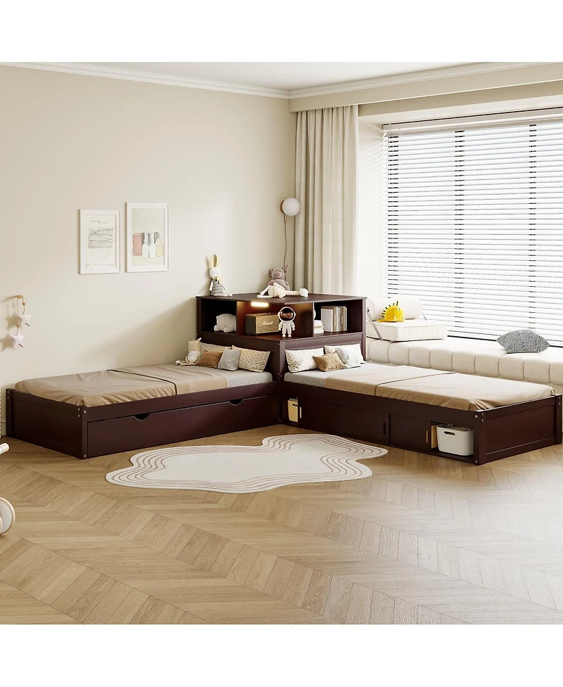Streamdale Furniture L-Shaped Twin Platform Bed with Storage, Desk, Trundle