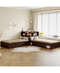 Streamdale Furniture L-Shaped Twin Platform Bed with Storage, Desk, Trundle