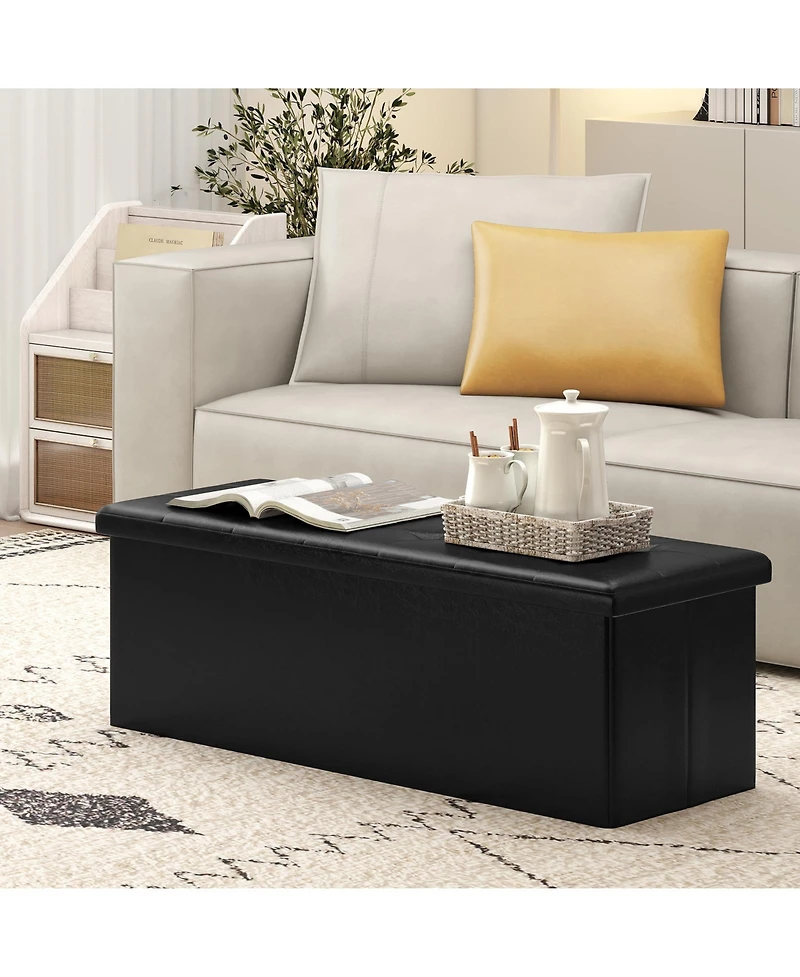 Sugift 43 in. Folding Storage Ottoman Bench with Pu Leather Top, 38 Gallon Capacity