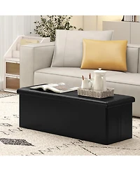 Sugift 43 in. Folding Storage Ottoman Bench with Pu Leather Top, 38 Gallon Capacity