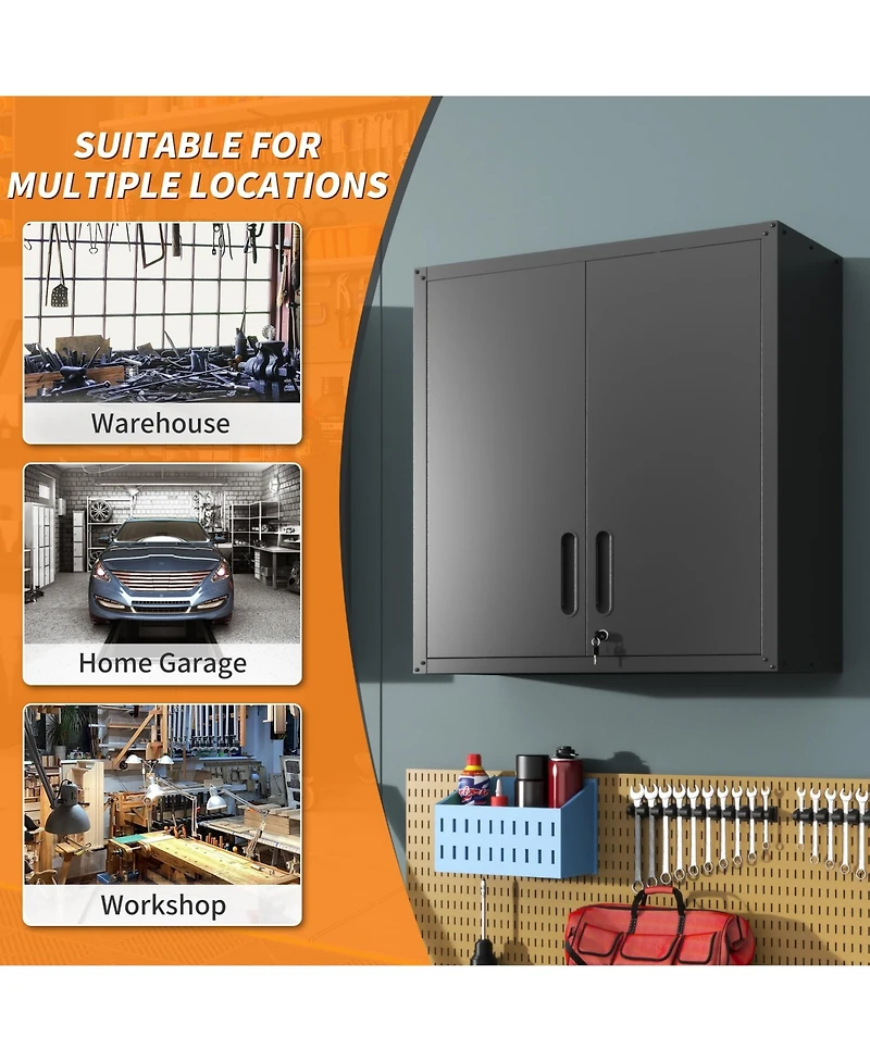 Boyel Living 30 Inch Wall Mounted Storage Cabinet Steel Adjustable Shelf Locking Doors