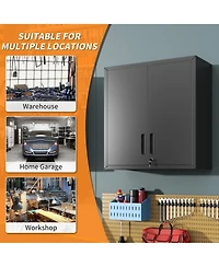Boyel Living 30 Inch Wall Mounted Storage Cabinet Steel Adjustable Shelf Locking Doors