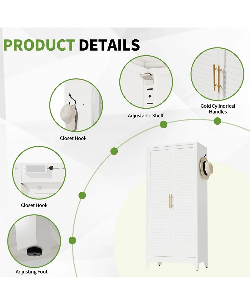 Boyel Living Metal Wardrobe with Adjustable Shelves Hanging Rod Quiet Doors