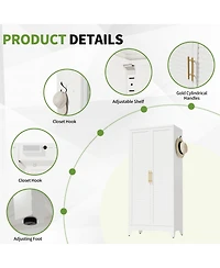 Boyel Living Metal Wardrobe with Adjustable Shelves Hanging Rod Quiet Doors