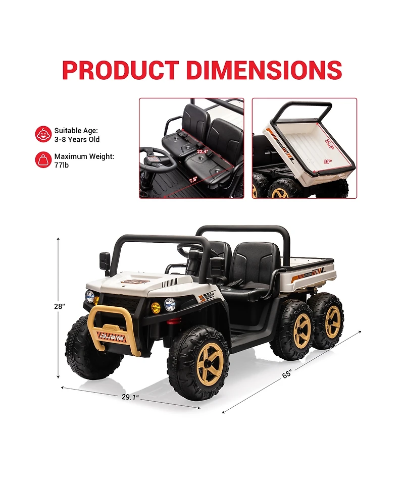 homfan 24V 2-Seater Ride-On Dump Truck 4WD with Remote Control, 110-Lb. Capacity, Ages 3–8