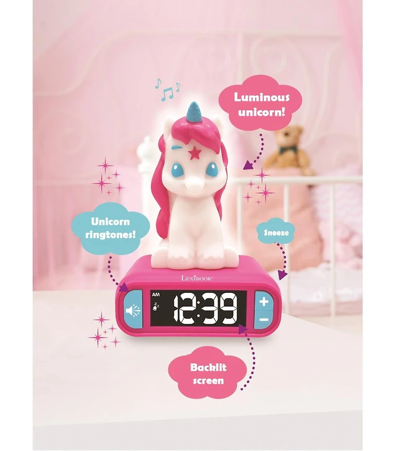 Lexibook , Unicorn Digital Alarm Clock for kids with Night Light, Snooze, Childrens Clock, Luminous Unicorn, RL800UNI